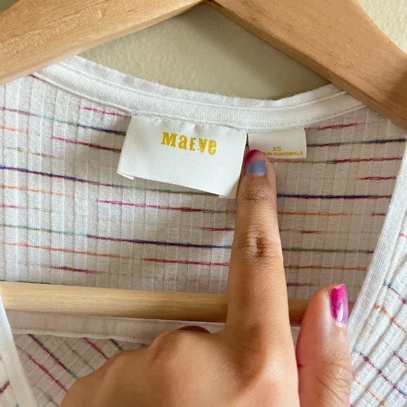 Anthropologie Maeve Rainbow White Leila Wrap Top Size XS Short Sleeve Pullover - Picture 3 of 4